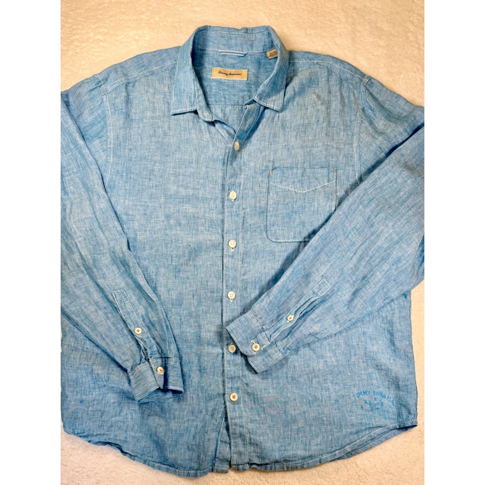 Tommy Bahama Relax Shirt Mens‎ XL Light Blue 100% Linen Long Sleeve Button Down